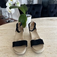 Sandalo con zeppa espadrillas alla caviglia ABEO Cecile Riviera nuovo senza scatola misura 7,5 nero scamosciato