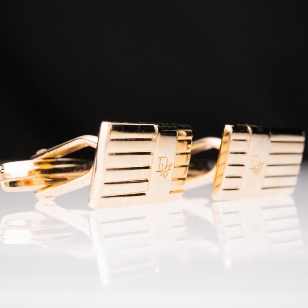 Old Dior Cufflinks No case Rectangular Shape Gold… - image 4