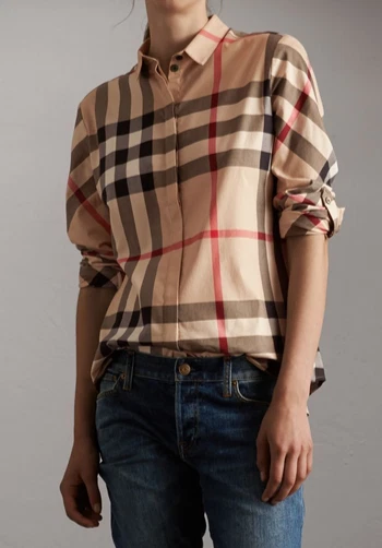 Burberry — Burberry Women Stretch Cotton 3/4 Long Sleeve Shirt New Classic Check Sz XS NWT!