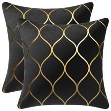 2 Pack Gold Lined Velvet Throw Pillow Covers 18x18 Inch Square Cushion Covers