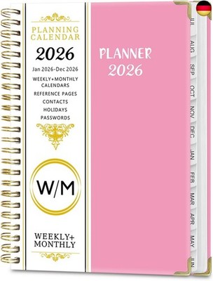Wochenkalender & Notizbuch Medium (A5) 2026, 12 Monate,Buchkalender, 142
