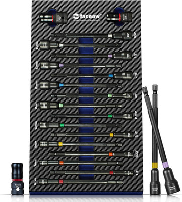 6  Impact Nut Drivers Set Magnetic, 18pcs Color Coded SAE & Metric Impact Nut