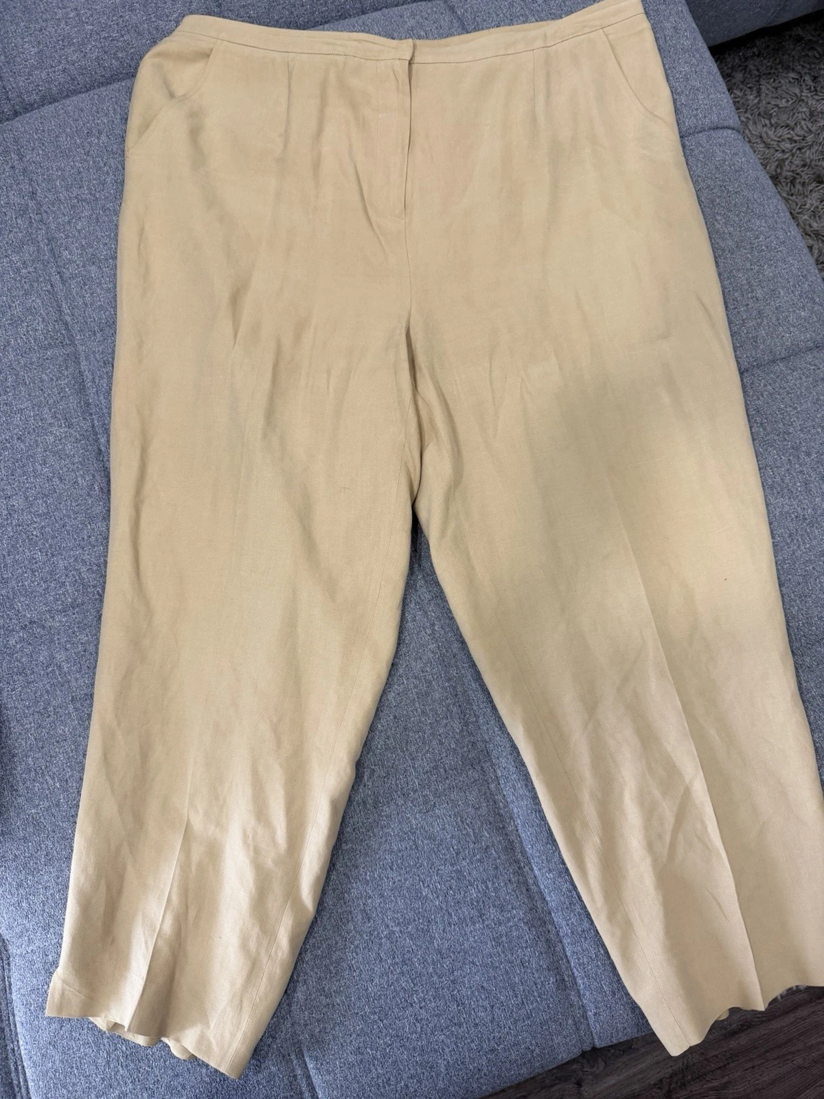 Laura Ashley Vintage Silk Linen Blend Trousers Pants Beige Tan Plus Size 18W