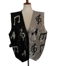 JC Vintage 1980/90s Music Note Silver Sequin Formal Performance Vest Size 3XL