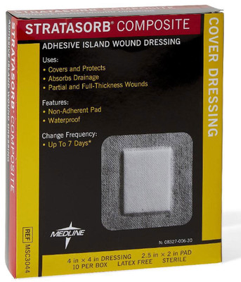 NEW Medline Stratasorb Waterproof Island Dressing 4x4 22Ct MSC3044