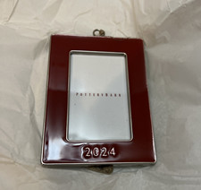 NEW Pottery Barn Dated Christmas Ornament Rectangular Red Enamel Frame 2024