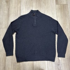 Men's Quarter Zip Pullover Sweater Black With Pattern Size Medium - Tasso Elba