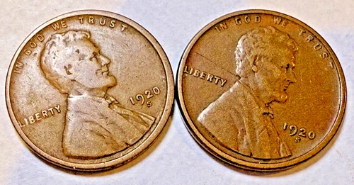1920-S Lincoln Wheat 1c Pair~Fine / VF? ~ Get One Set Shown ~ Bargain! ~ C47