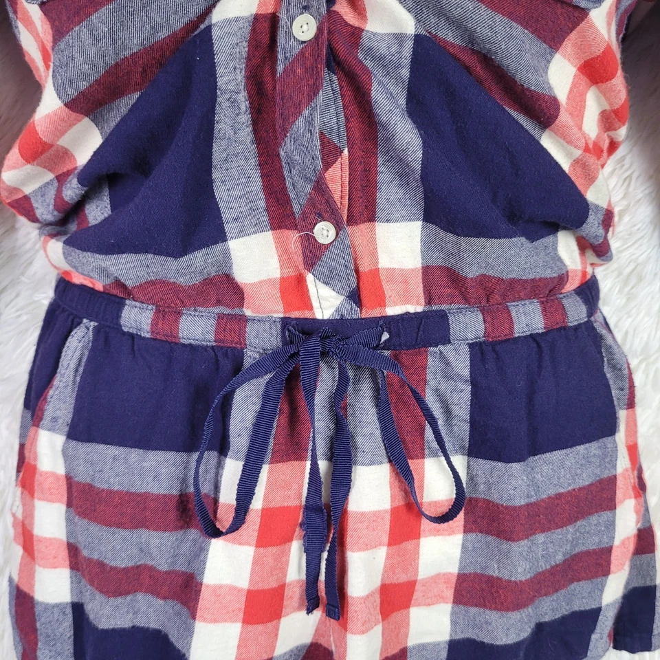 Mameluco Aerie mediano rojo azul a cuadros con botones cintura Spring Farmer Foto 4 de 4