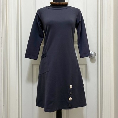 NEW Apsara Organic Cotton Dress Charcoal Gray 3/4 Sleeve Small Minimalist Eco
