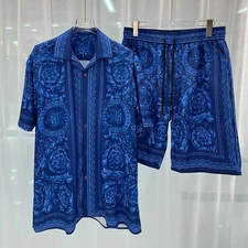 Mens Fashion Hawaiian Short Sleeve Suit Set Men's Beach Print Shorts + Shirt Men