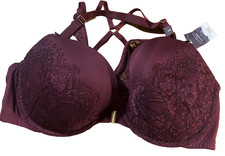 NWTS Cacique Boost Plunge bra 44DD wine/burgundy color lace details crisscross