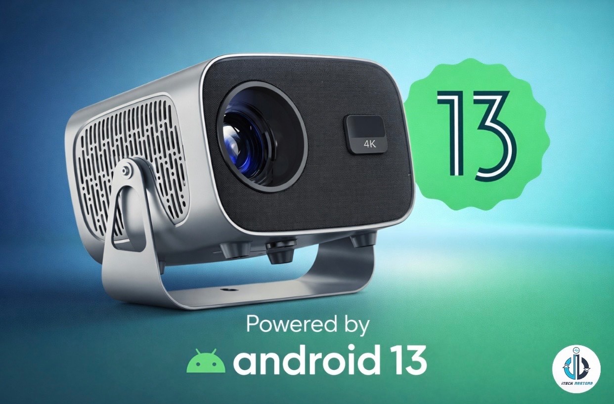 Vidéoprojecteur Android 13 et WiFi 6 Blanc avec Résolution 4K Supportée