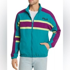FILA Carter Track Jacket Size L 80s 90s Retro Sportswear Blue Colorblock Soccer
