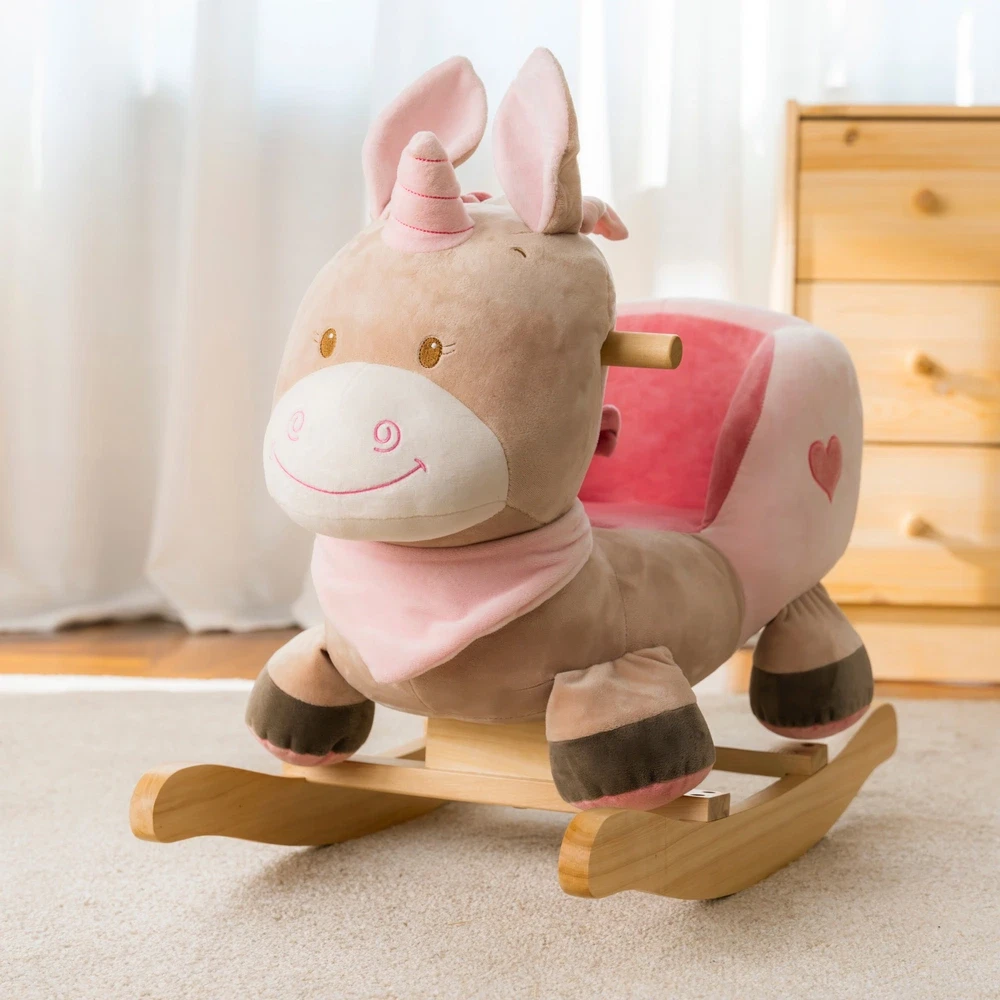 Plush Unicorn Rocker Baby Toddler Animal Rocking Chair Toy Soft Seat Wooden Base
