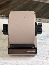 VTG Rolodex Model 1753 Roll Top Covered Card Card File Metal Tan Base Woodgrain