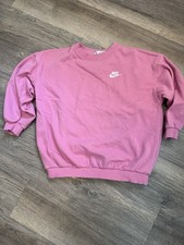 Nike Sportswear girls Pink Logo Crewneck Fleece Pullover Sweatshirt M