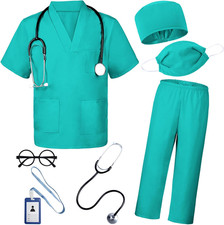 Doctor Costume for Kids 7Pcs Toddler Nurse Scrubs Set with Halloween Dress up Co