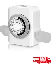 3-Prong Dual Outlet Timer 24-Hour Mechanical On/Off Cycle for Lamps & Lights