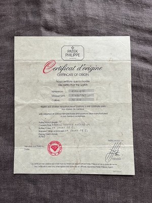 Patek Philippe Watch Paper Of Origin for Ref 4596/010