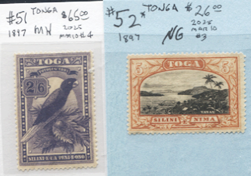 🦋🦋1897 TONGA SC#51, #52 Mint, F/VF, Sc$91.00