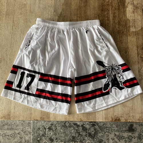 Onondaga Redhawks Box Lacrosse Shorts White/Hom Rare #17 size L Onondaga Nation