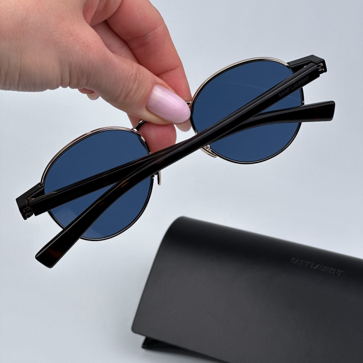 Saint Laurent Men Sunglasses Gold Havana Blue Oval SL707 004 BRAND NEW thumbnail 10