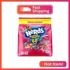 NERDS Gummy Clusters Rainbow Candy, Treat Size Packs, 30 oz, 60 Ct