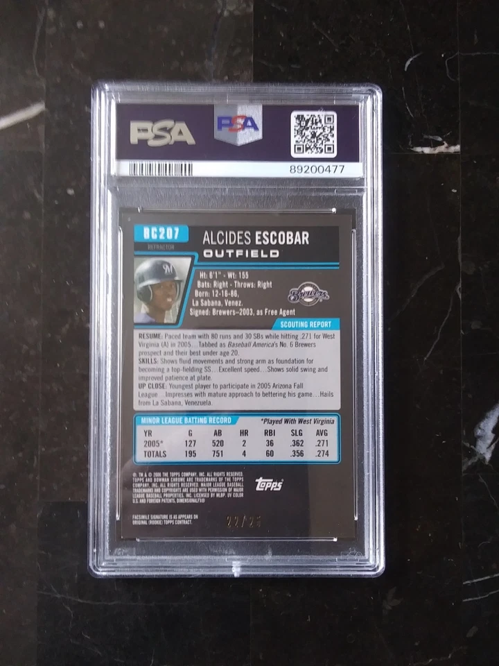 2006 Bowman Orange Ref PSA Pop 1 of 1 Alcides Escobar PROSPECT /25 PSA 10 GEM  - Image 2 of 2
