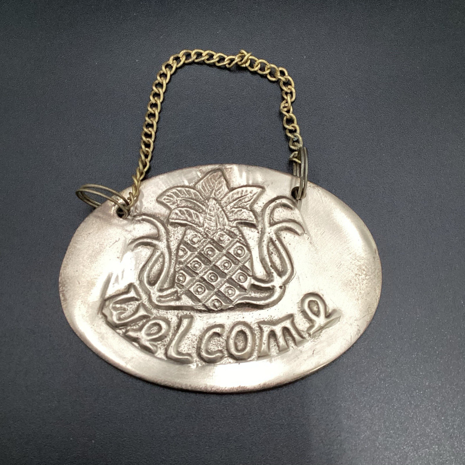 Solid Brass Pineapple Welcome Sign 4.75” x 3.5” Pre-Owned