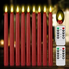 Flameless Taper Candles with Remote Control,9PACK Plastic LED Candle, 9pack Red