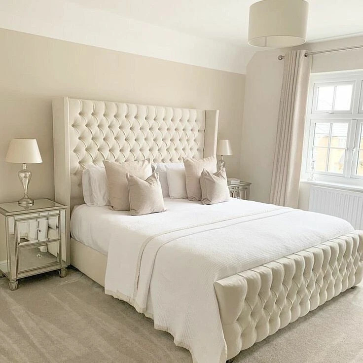 Silver Plush Memory Foam Divan Bed Set With Tufted Mattress, 2 Drawers and Headboard (5FT Kingsize) 11 Winged Divan Bed Set Chesterfield Plush Velvet Upholstered With Drawers&Mattress
