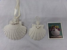 Lot of 2 Margaret Furlong White Bisque Porcelain Shell Angel Ornaments