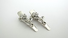 Set of 2 extra tiny small silver metal flower alligator hair clip for fine thin