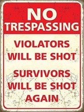Warning Trespassers Will Be Shot Tin Metal Signs Home D cor 8x12