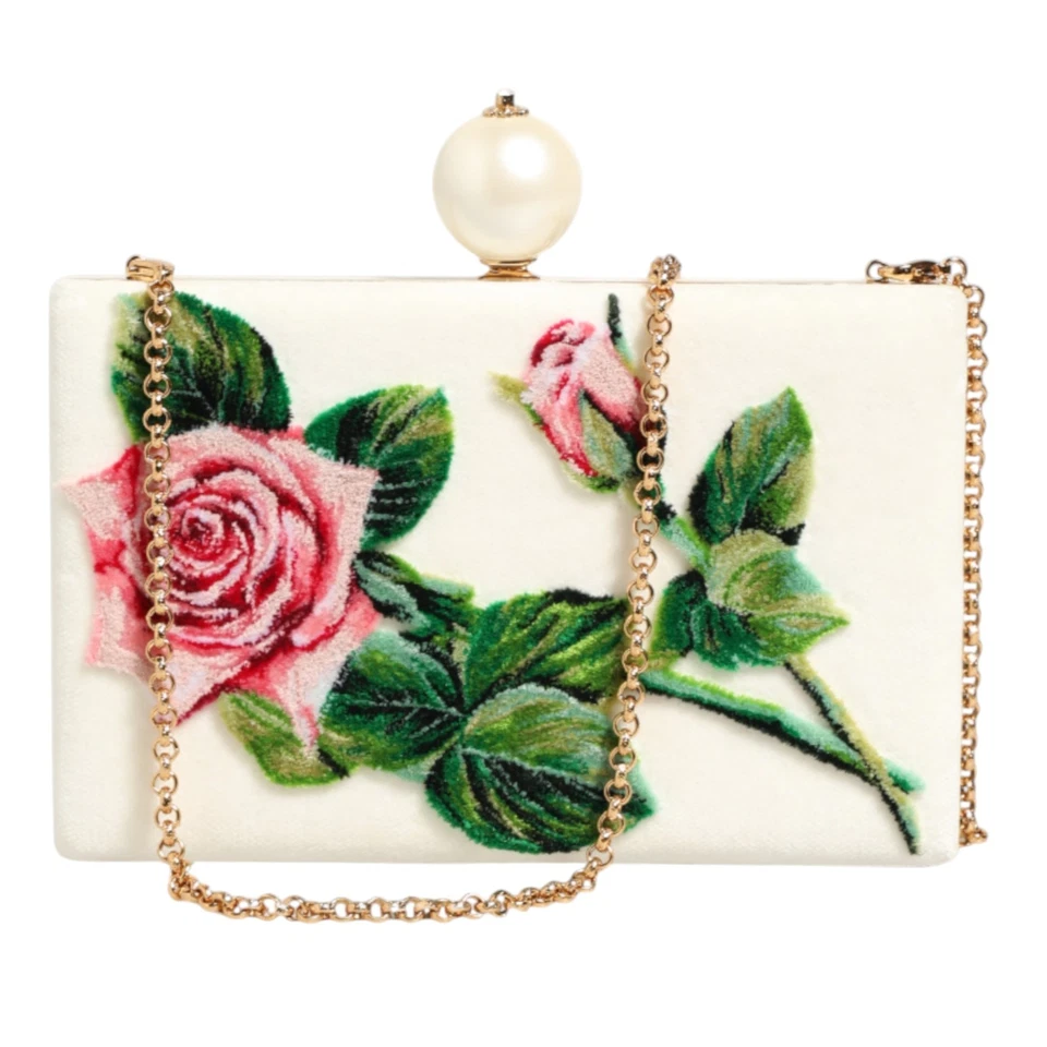 DOLCE & GABBANA Bag White Rose Embroidery Silk Gold Frame Clutch Purse 4800usd - Image 4 of 4