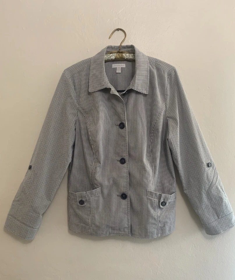 Charter Club Lightweight Cotton Blend Jacket Women's Roll Tab Sleeve Large - Image 2 of 4