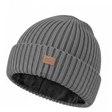 Merino Wool Beanie Hat for Men Women - Thermal Knitted Winter Hat One Size Grey