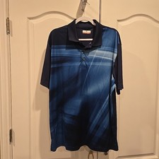 Grand Slam Golf Stretch Men's Navy Blue Striped Short Sleeve Polo Shirt Large Lg