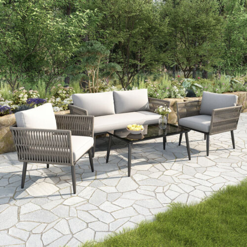 4-Sitzer Gartenmöbel Set Outdoor Sofa Loungemöbel Sitzgruppe mit Tisch Stuhlset - Bild 2 von 14