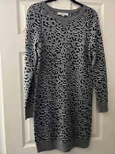 Women’s Ann Taylor Loft Gray Black Stretch Animal Print Sweater Dress Size S