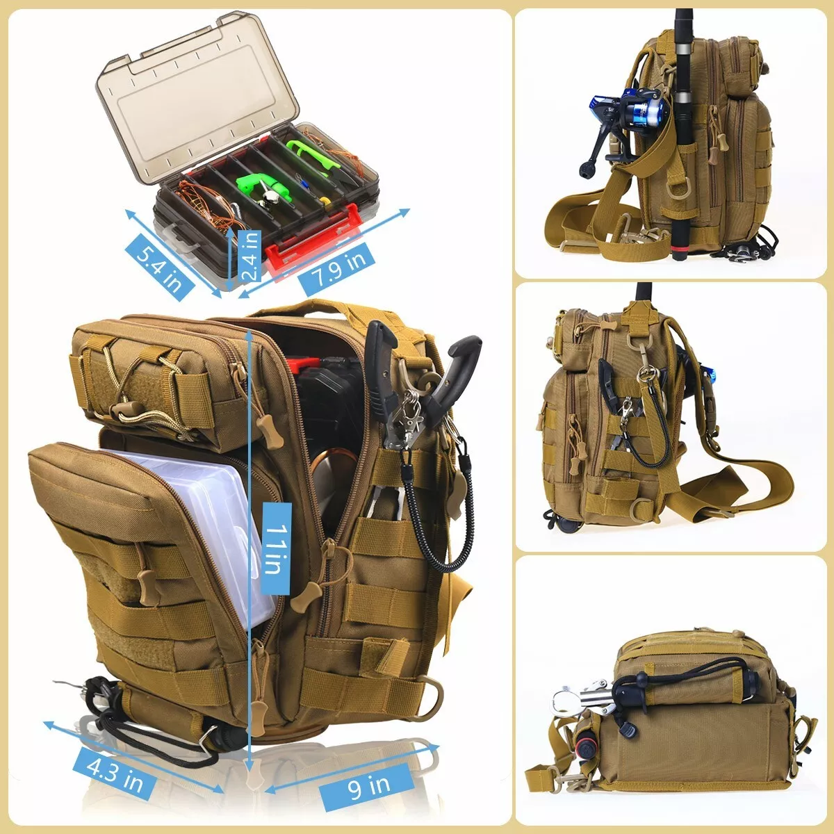 Compact Fishing Tackle Bag Fishing Bag with Tackle Box and Rod Holder Outdoor