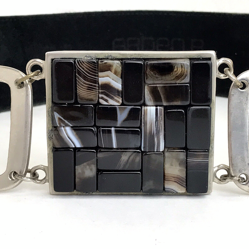 LEATHEROCK Belt Women M Black Leather Stone Buckle Whimsigoth Witchy Boho Chunky