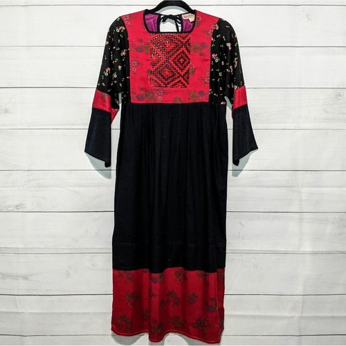 Vintage Kandahar 70s Boho Cotton Midi Dress Made i