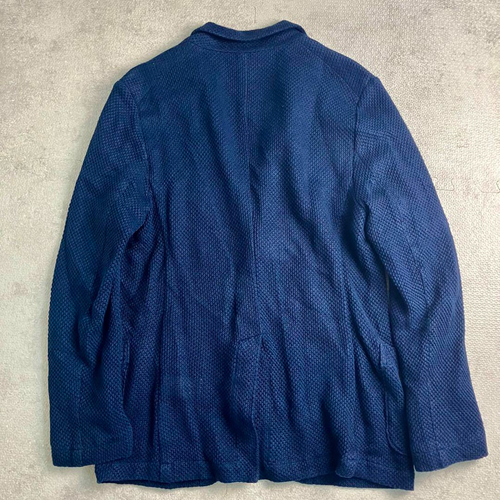 BLUE BLUE JAPAN Linen Blazer Jacket L Navy 100% Waffle Weave Stretch Summer - Picture 4 of 10