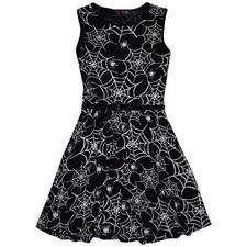 Kids Girls Spider Web Sleeveless Skater Dress Halloween Costume 5-13 Yr