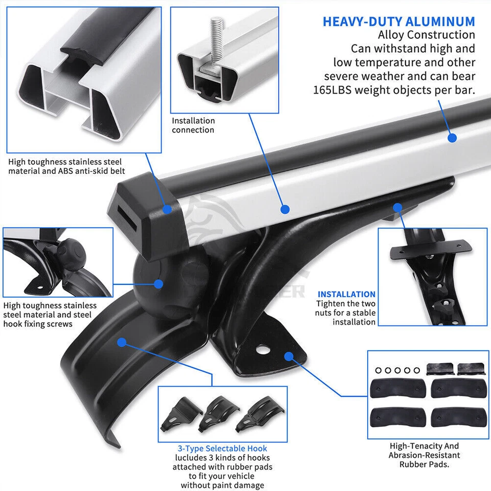 For Toyota Yaris Hatchback Sedan 48" Car Top Roof Rack Cross Bar Luggage Carrier - Image 3 of 4