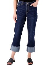 Susan Graver Stretch Denim Girlfriend Jean with Cuff Deep Indigo