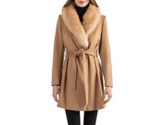 Sofia Cashmere Shearling Collar Wool Blend Wrap Coat  Size:8   $1695 Nwt