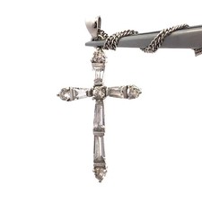 Designer 925 Sterling Silver Cubic Zirconia Cross Pendant Chain Necklace